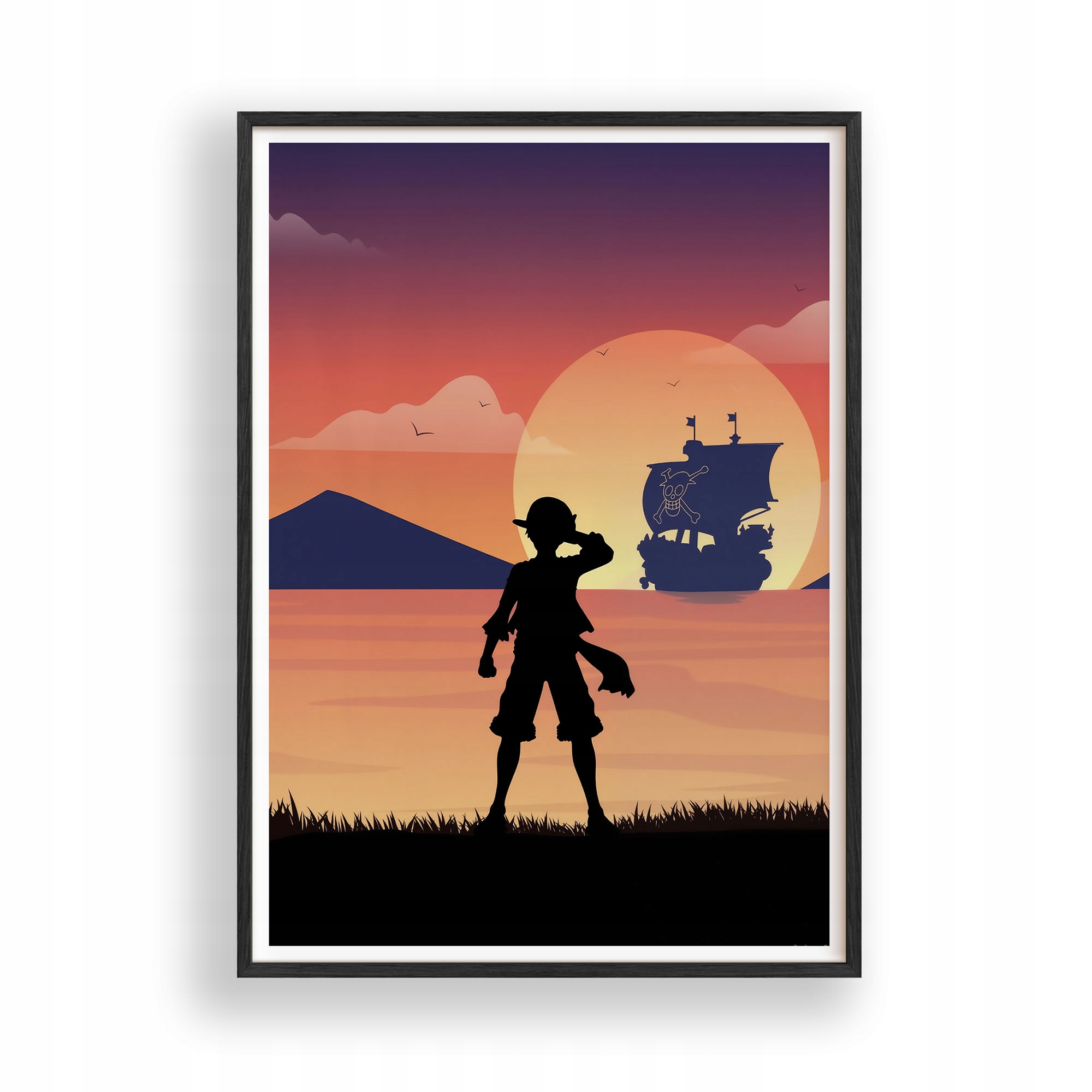 Obraz One Piece Luffy Západ Slunce Anime Plakát Rámeček Dřevěný 30x42 cm