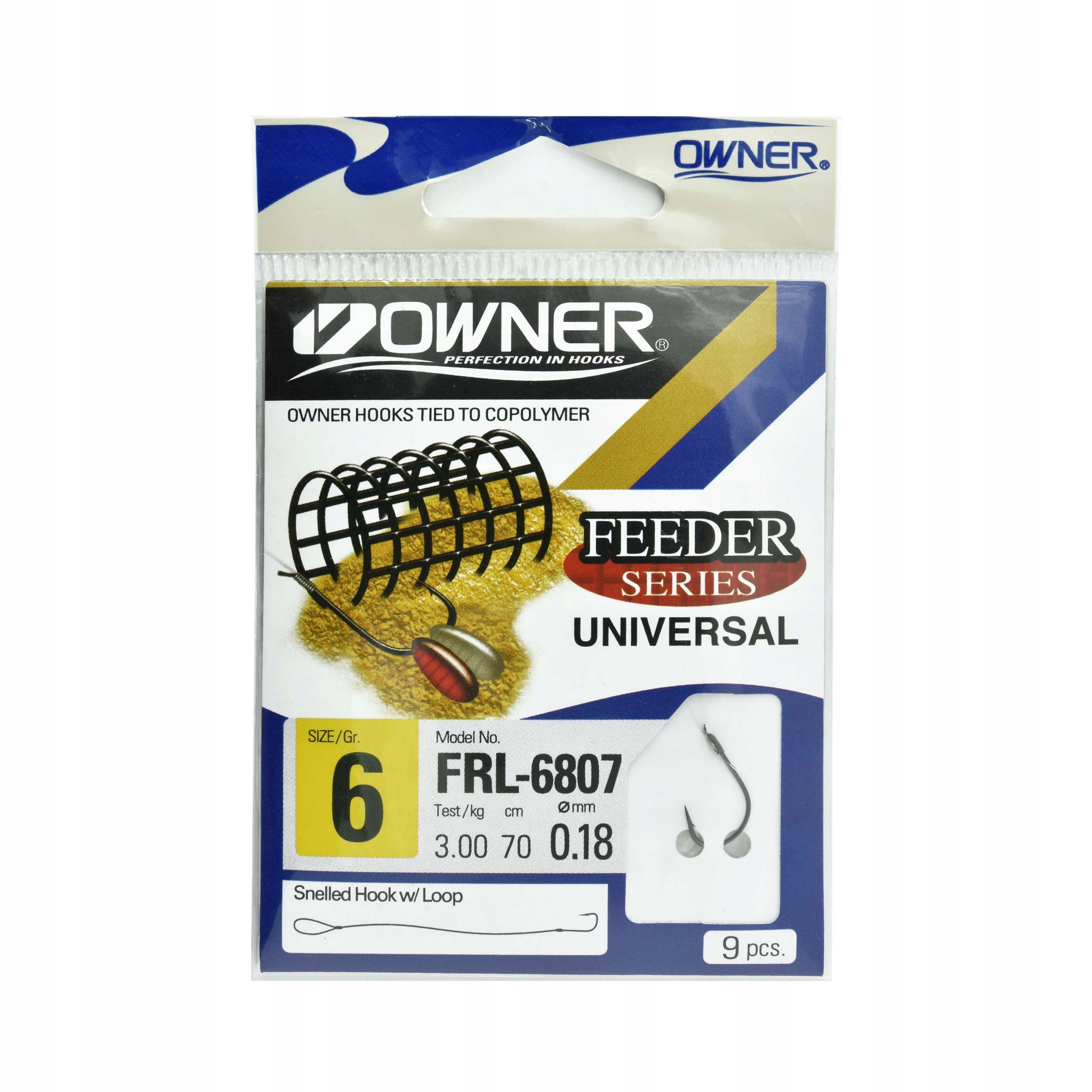 Haczyki feederowe z przyponem 3,00kg Owner RL6807 rozmiar #6 c.stalowy 9szt