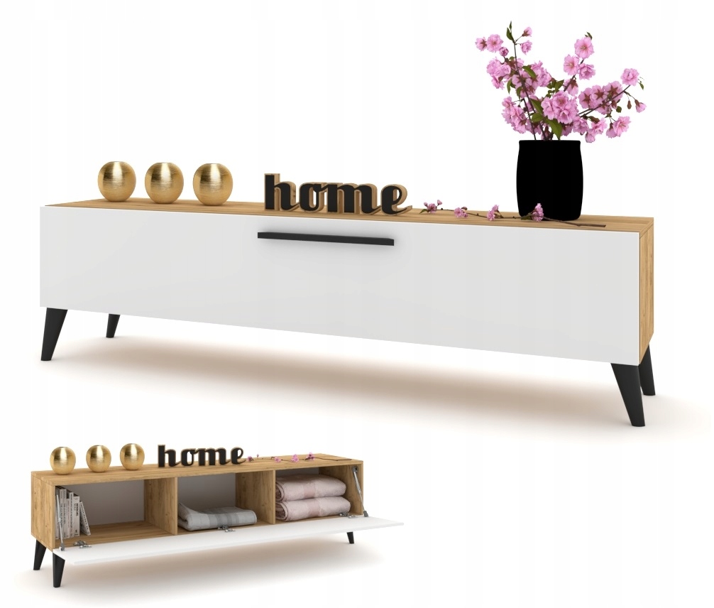 Horizontální Rtv skříňka Komoda Simply Craft Bílá Matné Nohy Dřevěné Černé 120