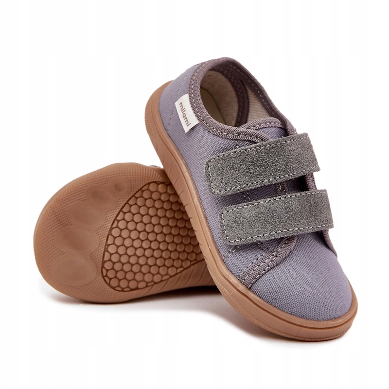 Kapcie Barefoot Chłopięce Na Rzepy Gładkie Milami Szare 24