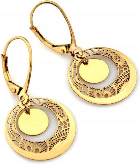 Zlaté náušnice 585, kulaté ažurové, visící jako dárek pro ni 14k