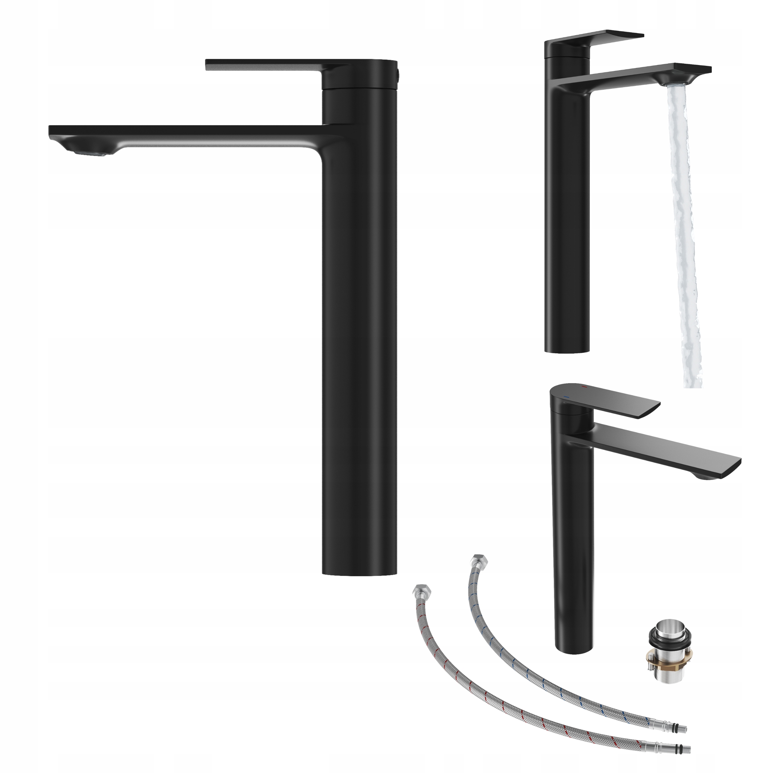 Vysoká umyvadlová baterie Cabo Černá do koupelny, stojící baterie pro umyvadlo