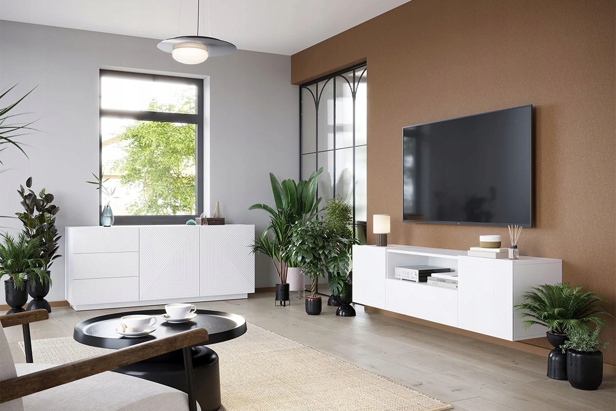 BIAŁA KOMODA Z 3 SZUFLADAMI szafka SALON SYPIALNIA NOWOCZESNA RYFLOWANA 167 Kolor frontów biały