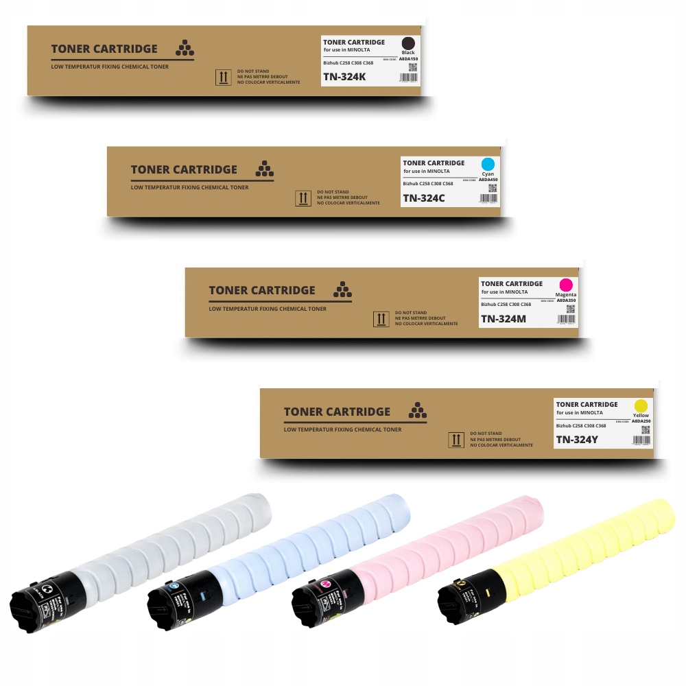 4X Toner TN-324 TN324 Cmyk do Konica Minolta Bizhub C258 C308 C368