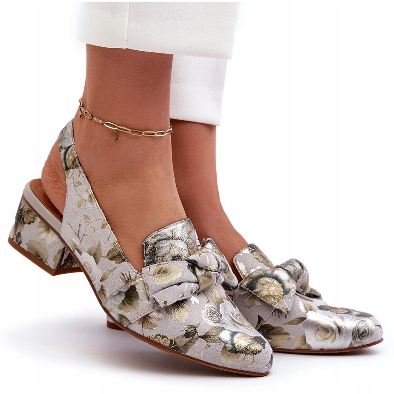 Dámské Kožené Sandály S Květinami A Nízkým Podpatkem Maciejka N6539-38 Zelené 37