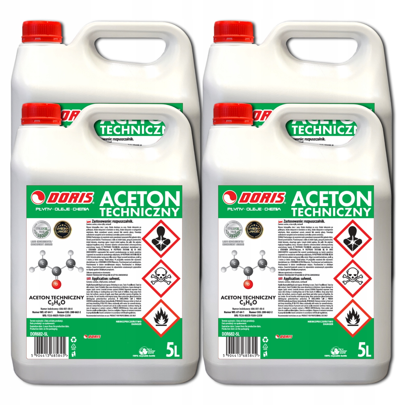 Aceton techniczny Doris 20L Zestaw 4szt x 5L