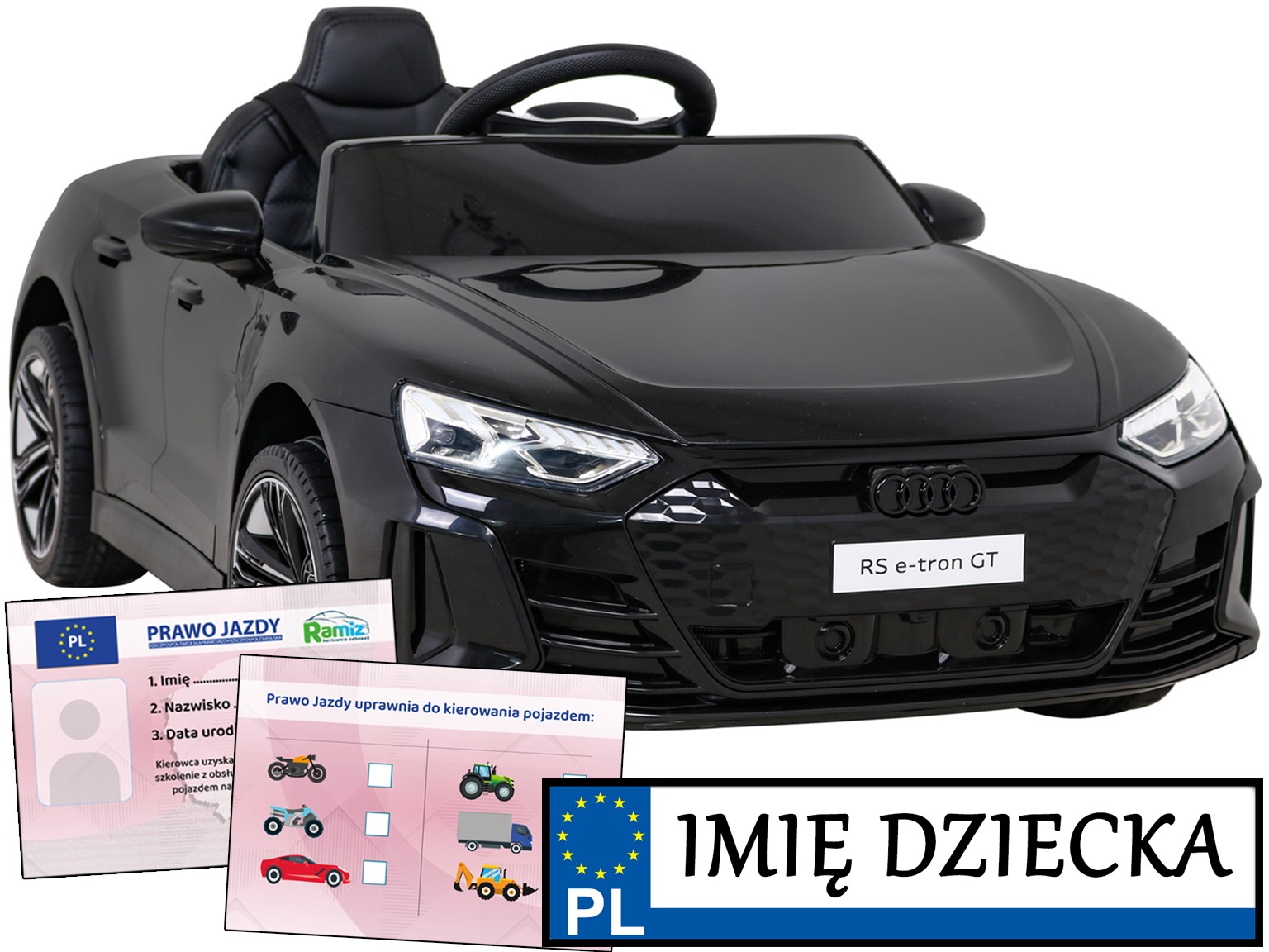 Auto na akumulator dla dzieci Audi Rs E-tron Gt Prawo Jazdy tablica imienna