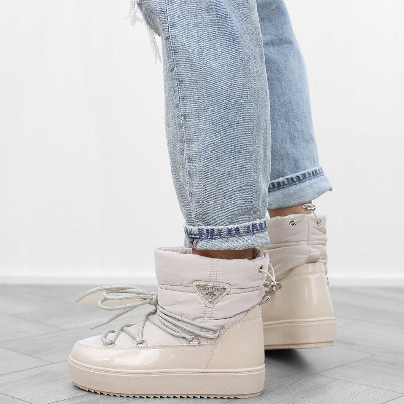 Beżowe śniegowce damskie ocieplane futerko SJ2333 r.37 Długość wkładki 24 cm