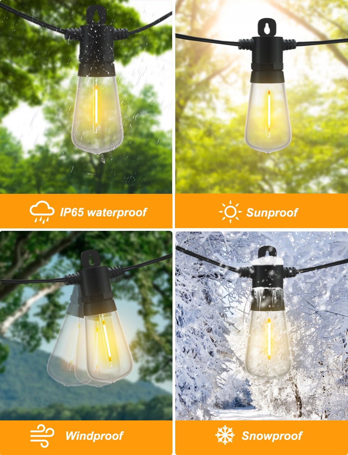LONIUTO Lampki Ogrodowe Girlanda LED 39M IP65 2700K 40+2 Żarówki — miniatura 4