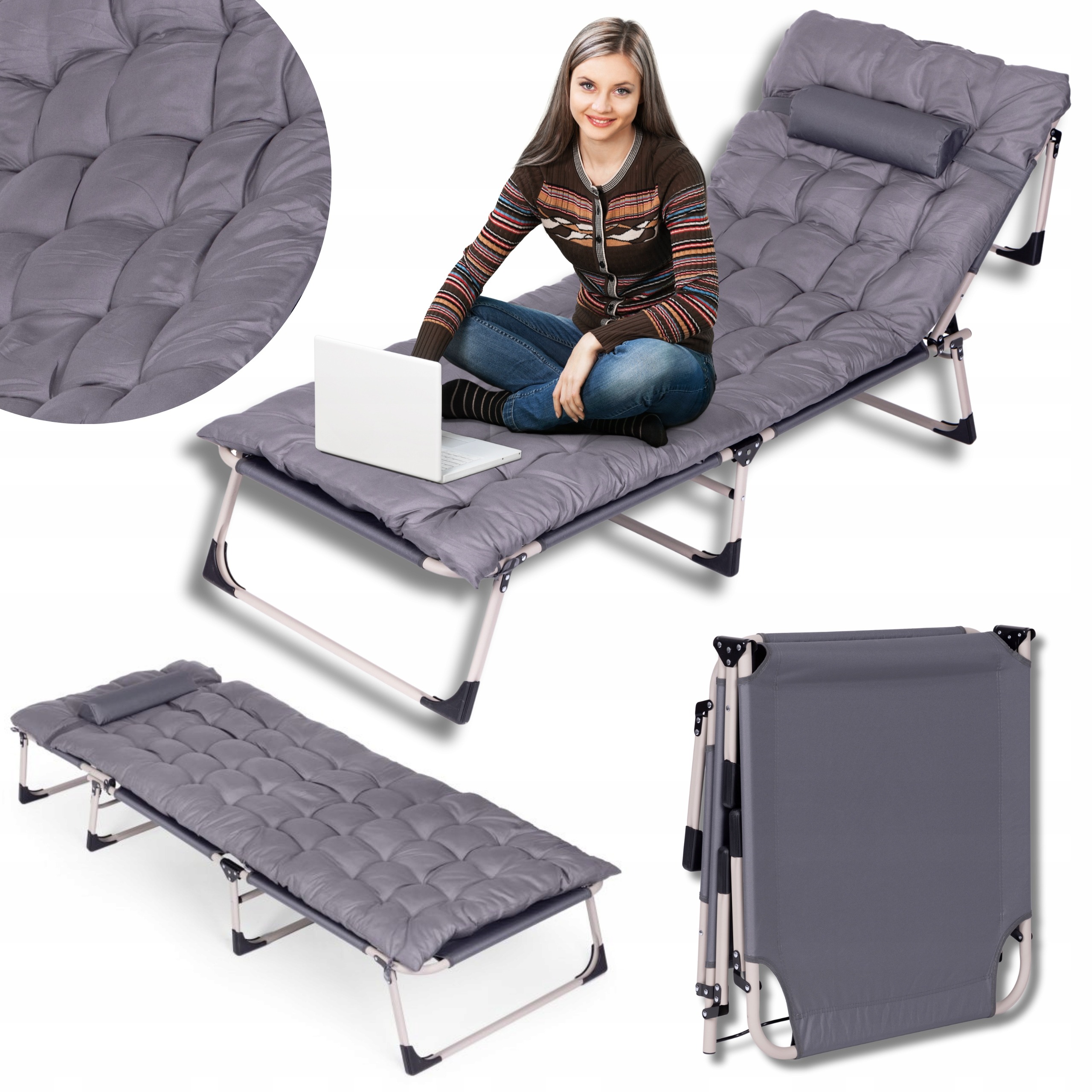 Łóżko Turystyczne Polowe Z Materacem Składane Regulowane Kanadyjka Premium