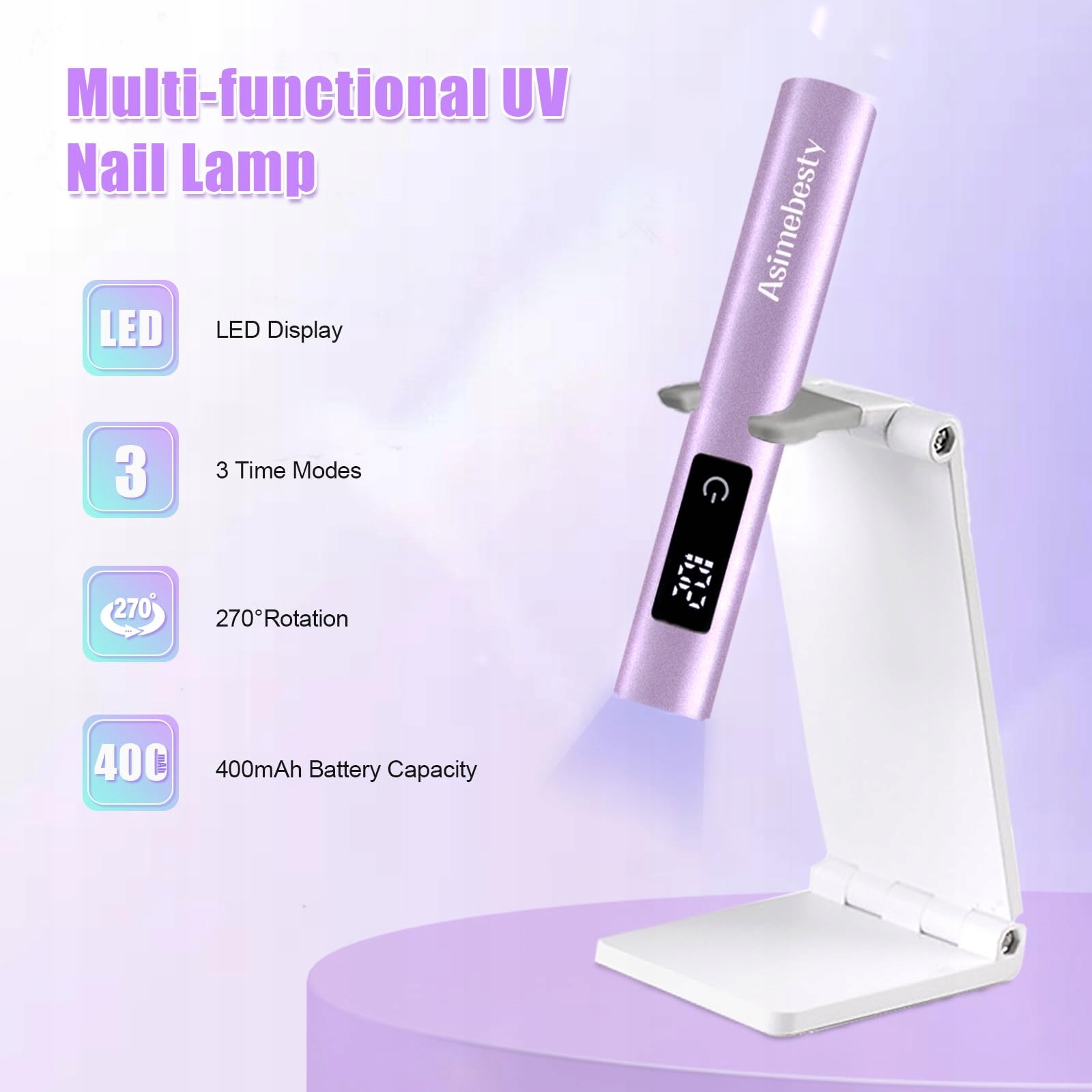 ASIMEBESTY Lampa UV LED Do Paznokci Żelowych Mini Fioletowa Z Podstawką — miniatura 2