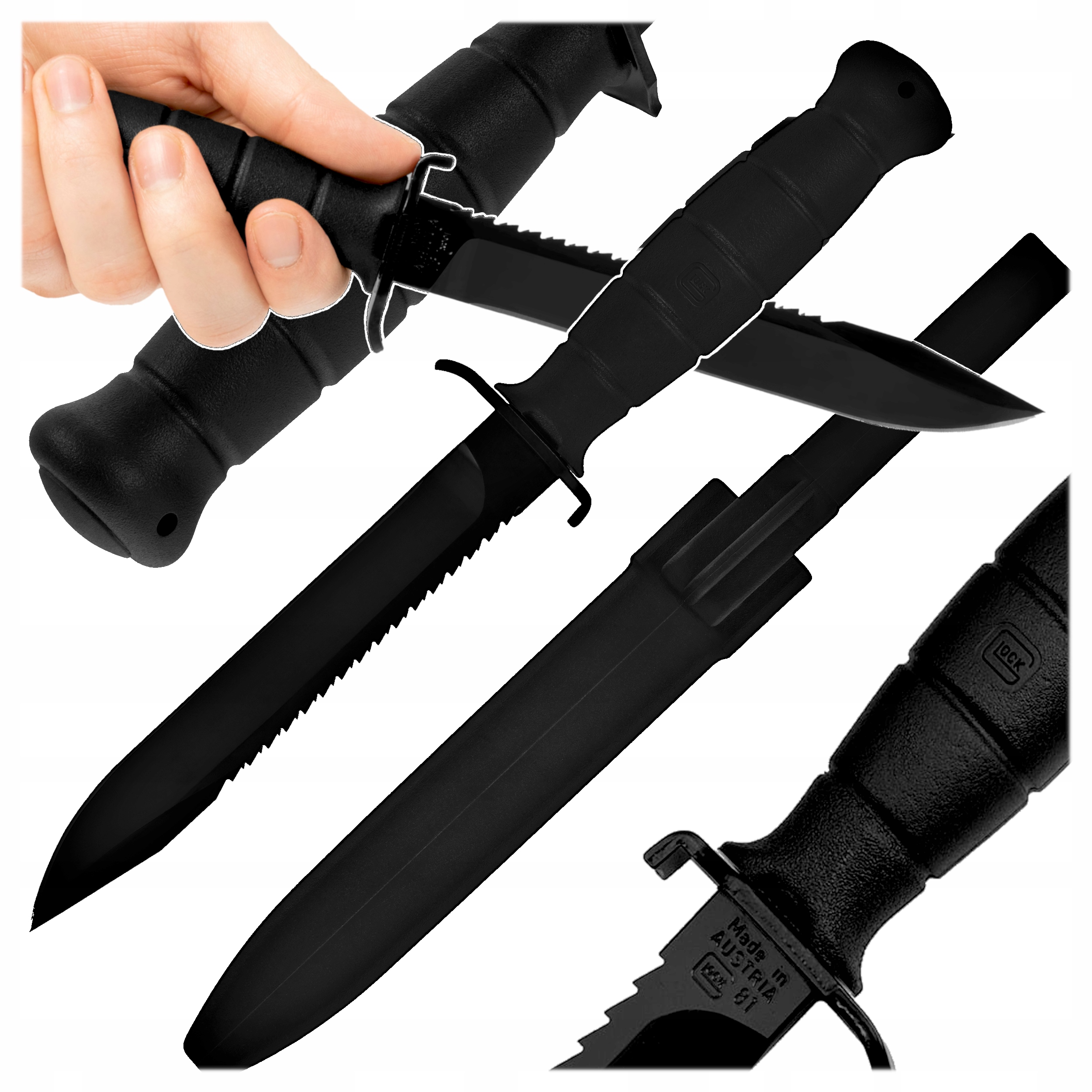 Nůž vojenský nůž Glock Lovecký bajonet Kabura Survival Černý Rambo