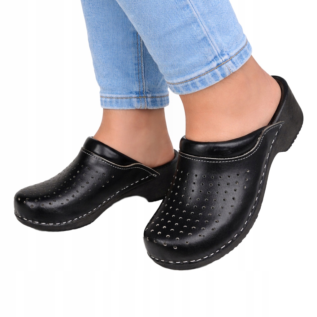 Drewniaki klapki ze skóry naturalnej! (męskie)n czarne dziur 40