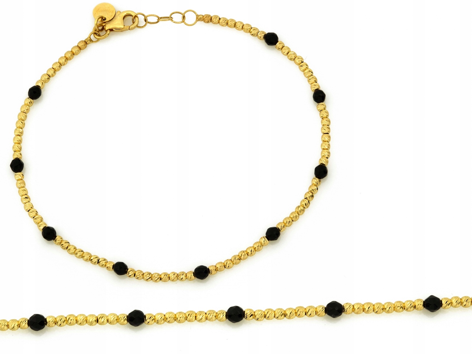 Zlatý náramek 585 s kuličkami a černými zirkony 19 Cm, kuličky 2.90 g