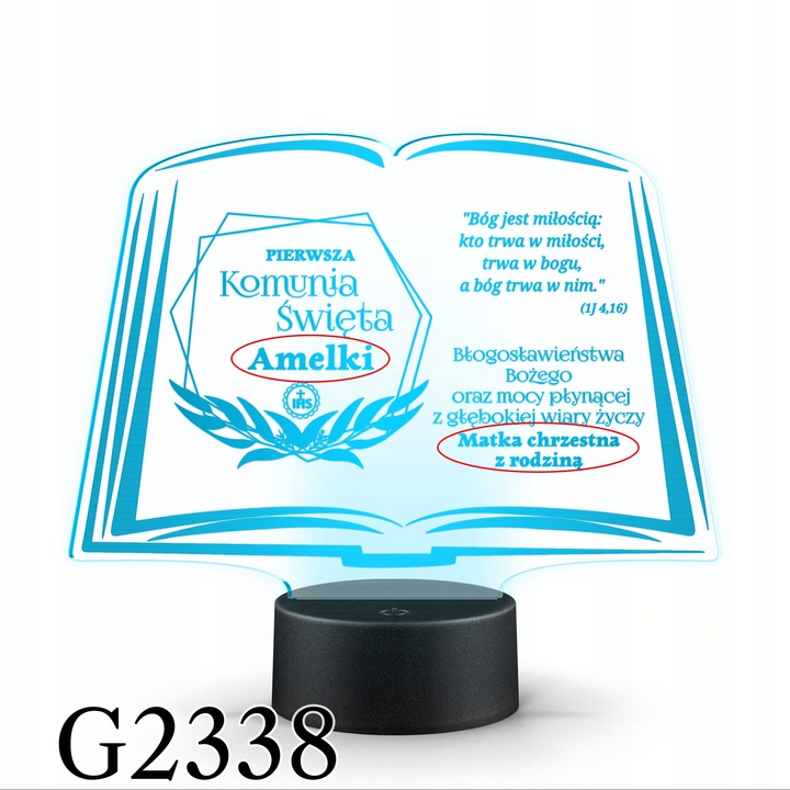 Lampka Pamiątka Pierwszej Komunia 16k. LED PLEXIDO Kolekcja Exclusive Pro