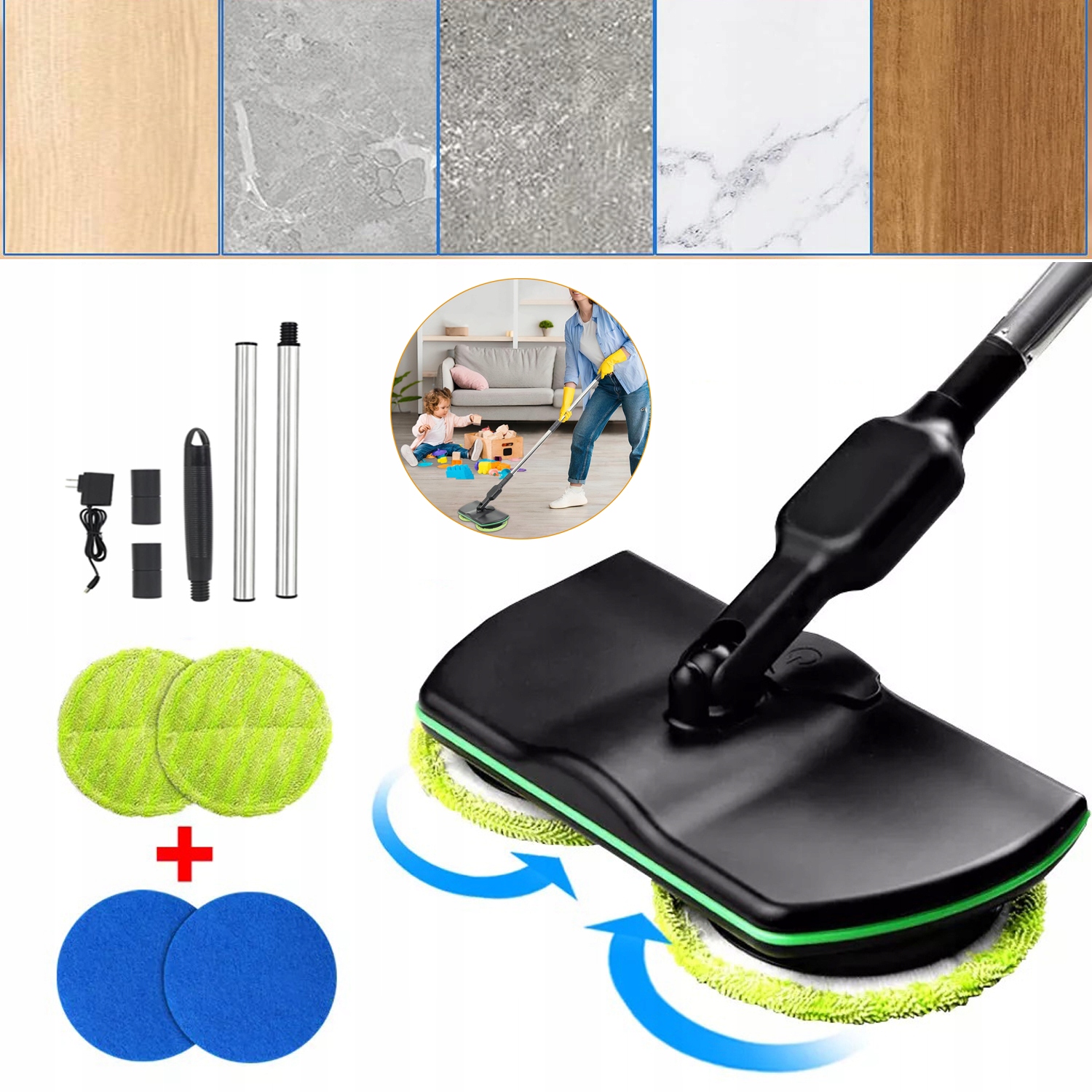 Levně Elektrický Kartáč Na Čištění Podlah, Rotační Lešticí Mop