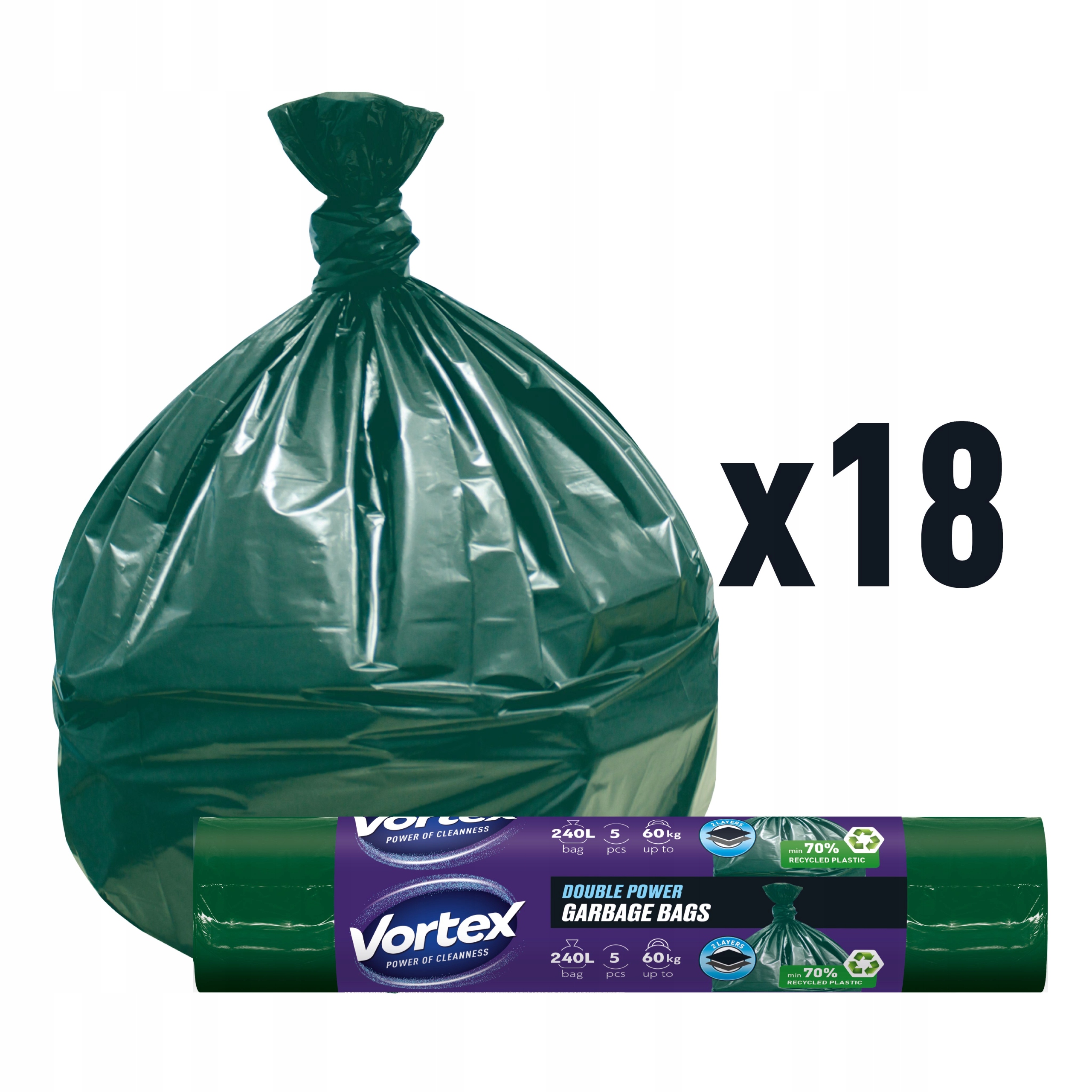 Levně Vortex Double Power pytle na odpadky 240L zelené 5ks (18×5) 90ks