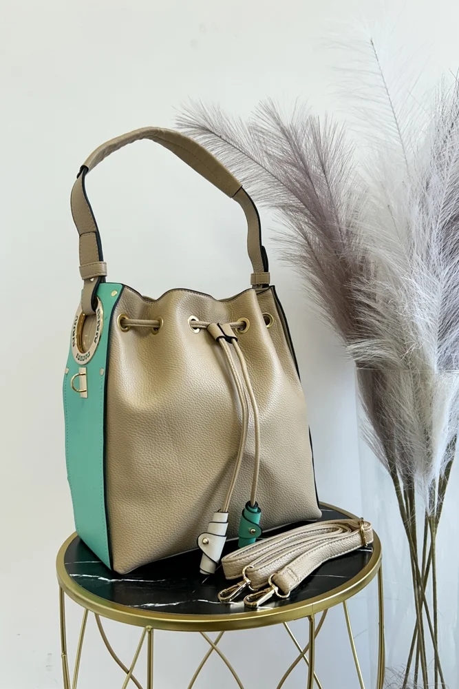 Taška na rameno s dělením uprostřed, béžová-mátová, Uni