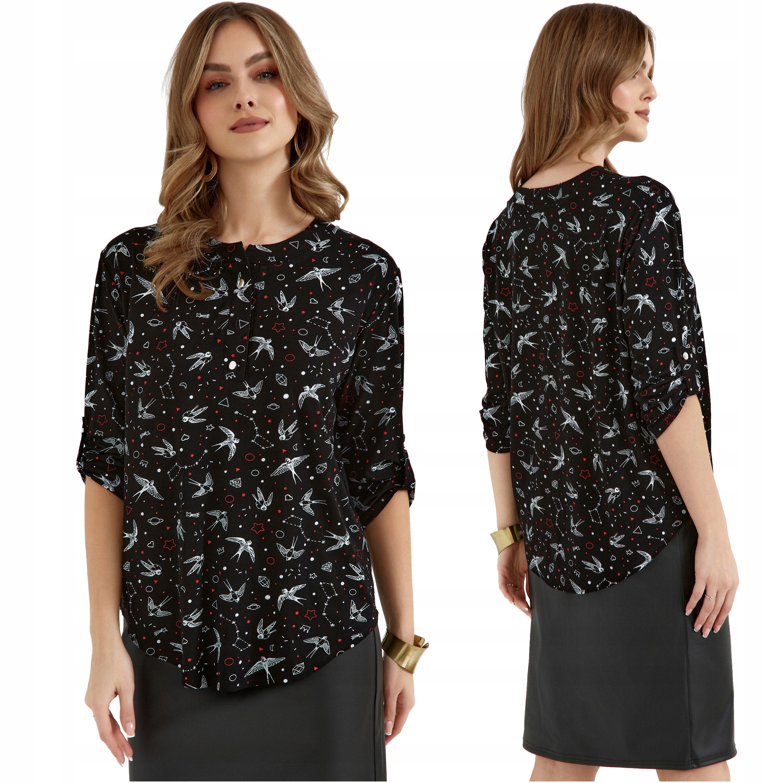 Dámská Elegantní košilová halenka s 3/4 rukávem, volná, lehká, velké velikosti