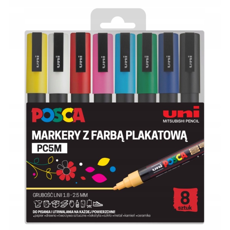 Uni Posca Popisovač Kulatý s PC-5M barvou sada 8 barev