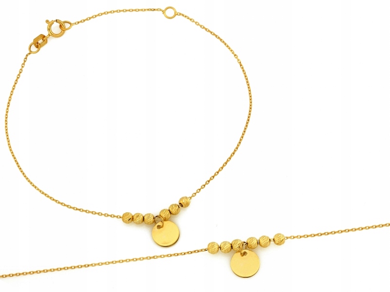 Zlatý náramek 585 s Hladkými kuličkami a přívěskem a kroužkem 1.06 g r20