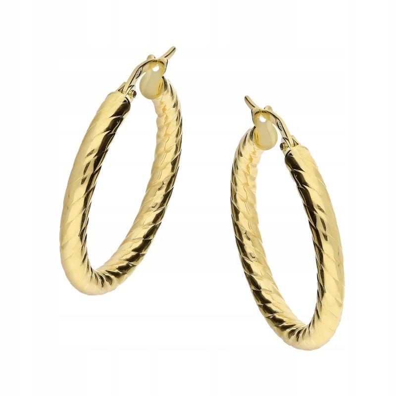 Zlaté náušnice kruhy, s motivem šňůrky, 23 mm, dárek 2,58 g
