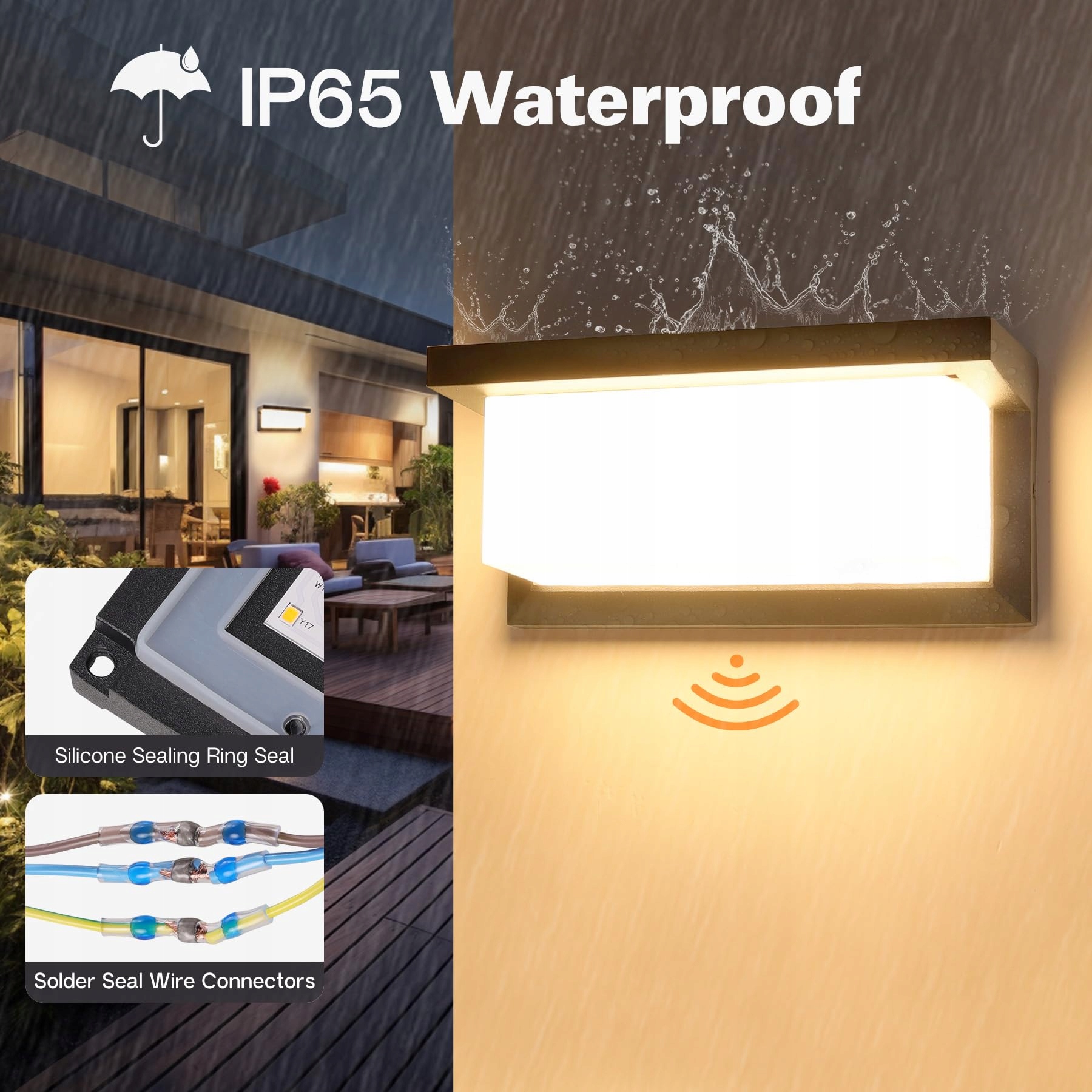 BOYIR Lampa Zewnętrzna LED z Czujnikiem Ruchu IP65 Dimmowalna 3000K-6500K — miniatura 3