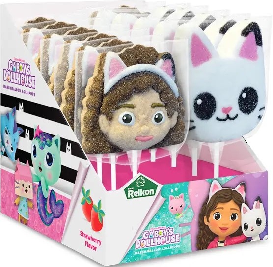 Levně Lízátko pěnové s jahodovou příchutí Gabby's Dollhouse 45 g 12 kusů