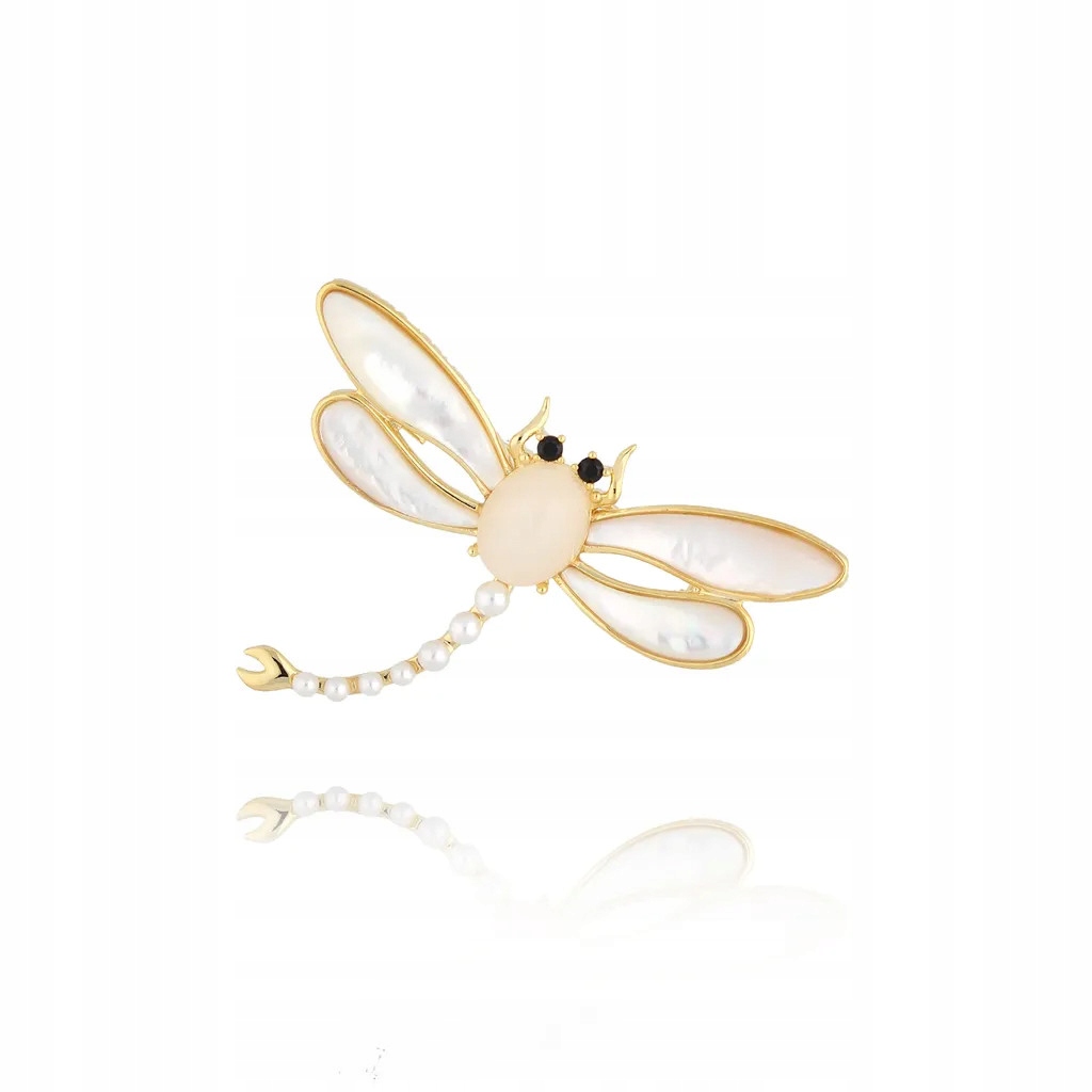 Brož dámská zlatá By Dziubeka perleťová hmota hmyz
