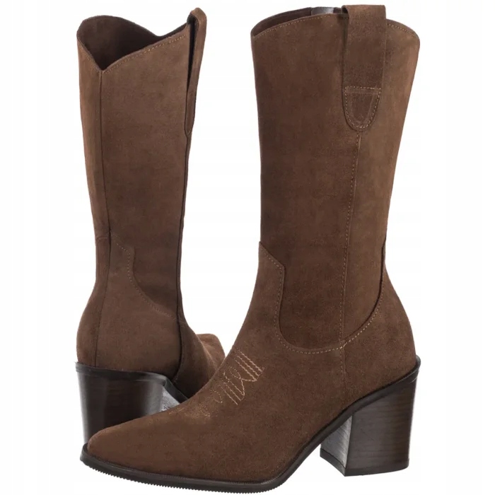 Boty Kovbojské Boty Kožené na podpatku Dámské Ryłko Hnědé F7XS4___M