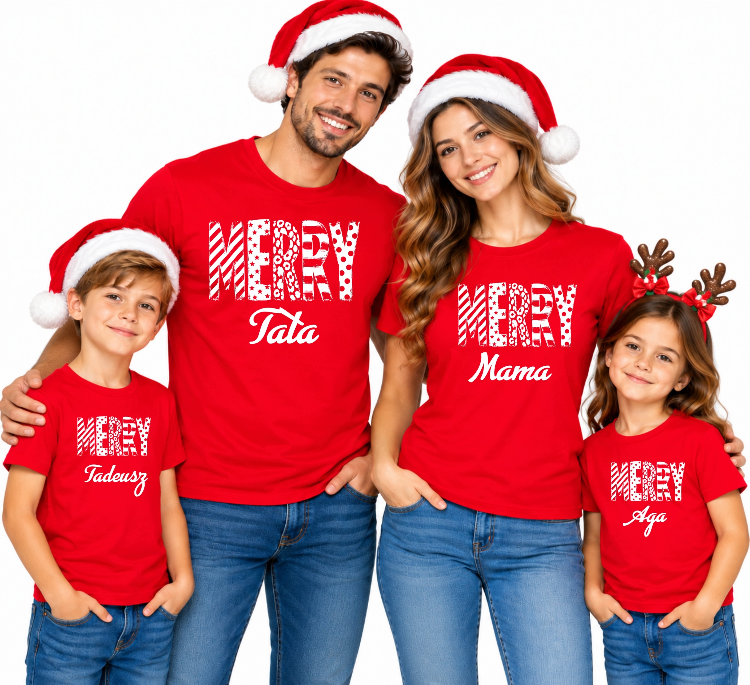 Vánoční trička 2+2 Personalizovaná rodina Vánoční Merry+ Jméno
