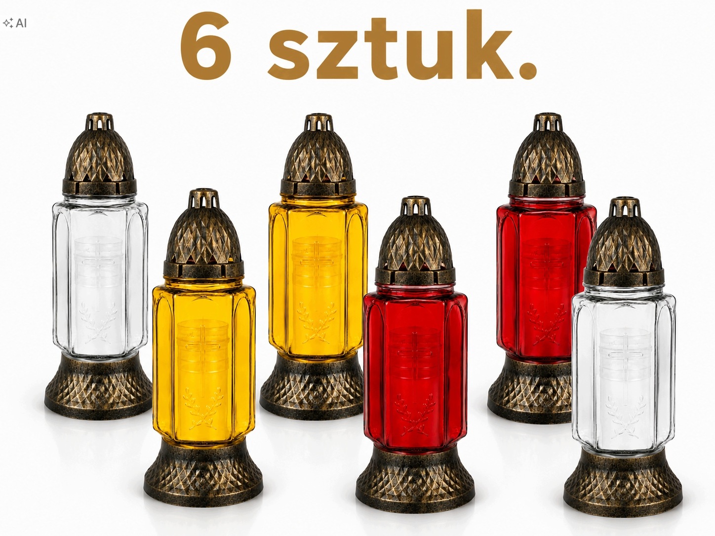 6x Znicz szklany la171, wkład 80g, czas palenia 18 h,wys.25,5cm mix kolorów