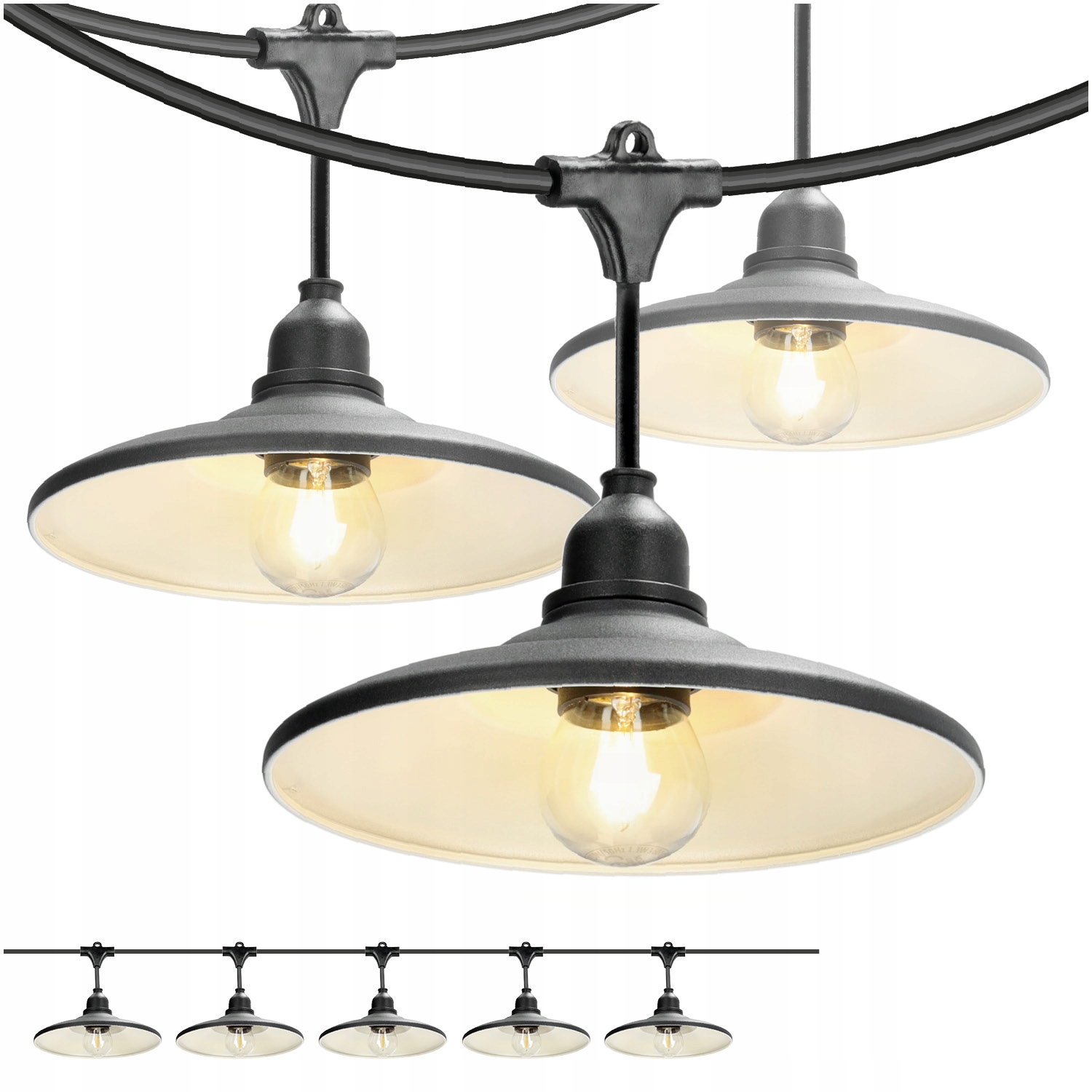 Set Crete Zahradní girlanda 5 m kabel 5 m 5 x stínidlo černé M2 žárovky