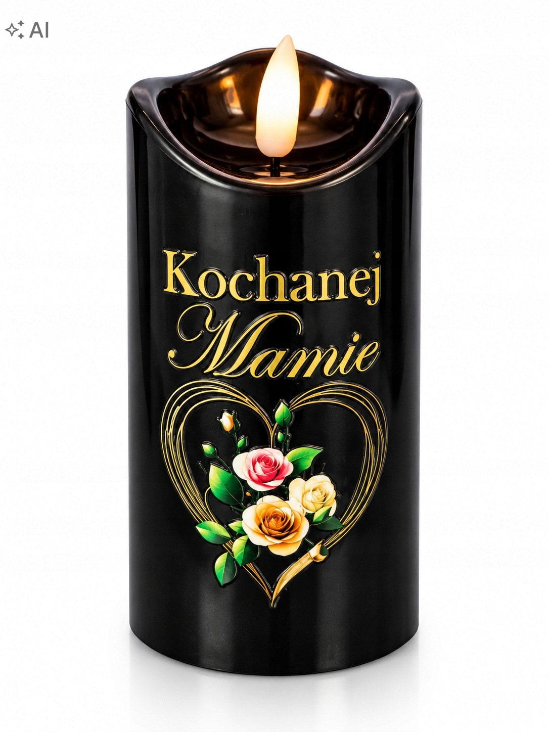 Znicz LED 12 cm wkład świeca czarna, Kochanej Mamie, Baterie w komplecie