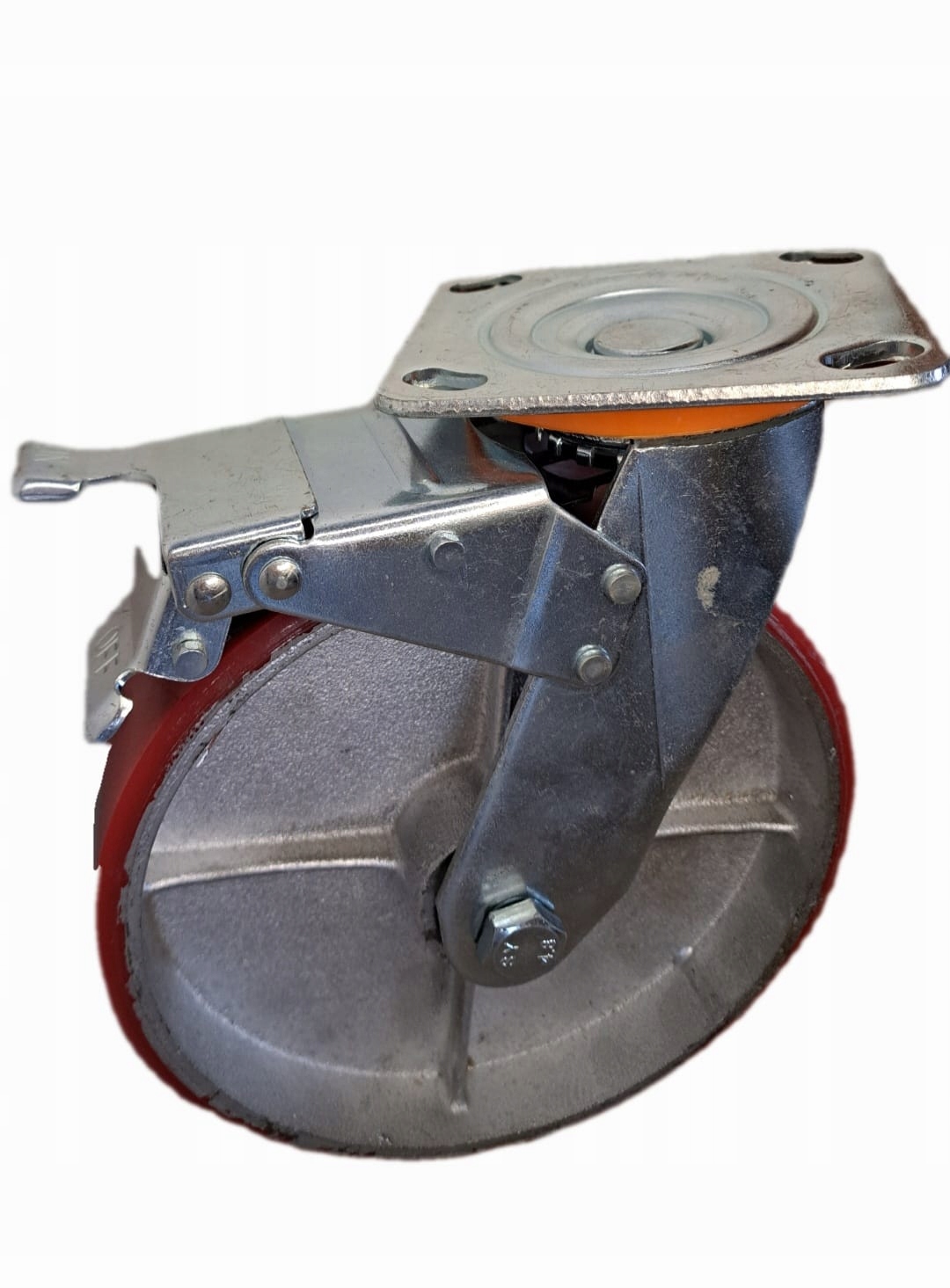 Litinová kola Polyuretan 200 mm otočná, brzdová (1094)