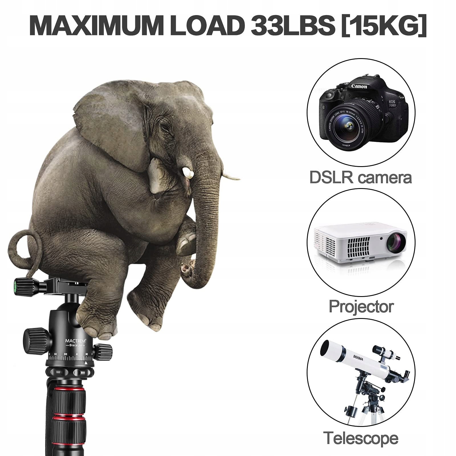MACTREM Statyw 80" DSLR Profesjonalny Aluminiowy Do Podróży Z Torbą — miniatura 2