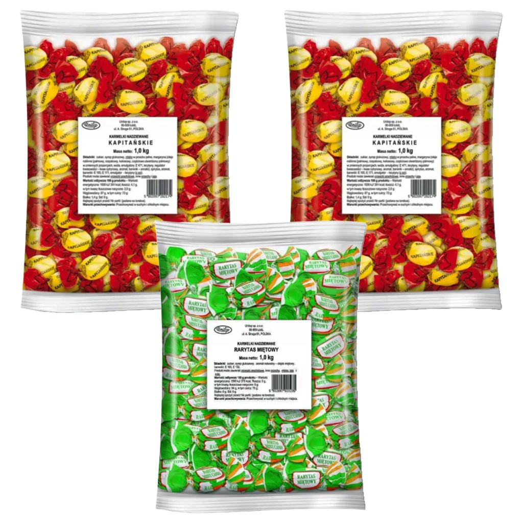 Levně Sada bonbónů Unitop 2xKapitánská 1xRarytas mátový (3x1 kg) 3 kg