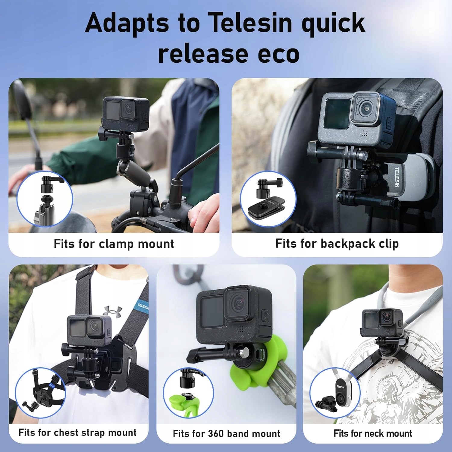 TELESIN Uchwyt Kierownicy Motocykl Rower GoPro Insta360 DJI 360 — miniatura 6