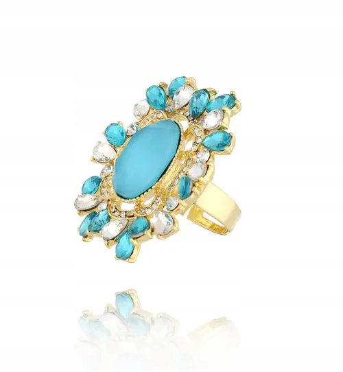 Prstýnek By Dziubeka s tyrkysovým krystalem, mosaz, zlatý VEL.18