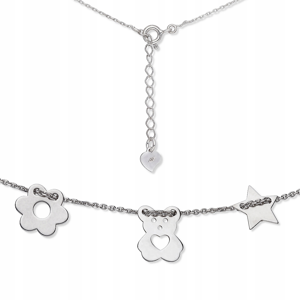 Stříbrný náhrdelník rhodiovaný medvídek hvězdička květina