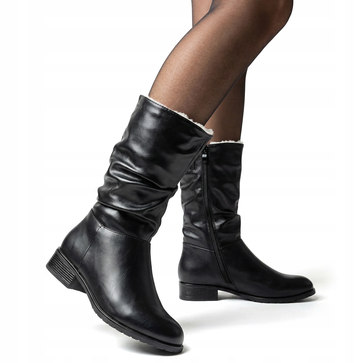 Kozačky kotníkové boty Vlna širší pohodlné Zateplené plochý podpatek Zip Wojtyłko 36