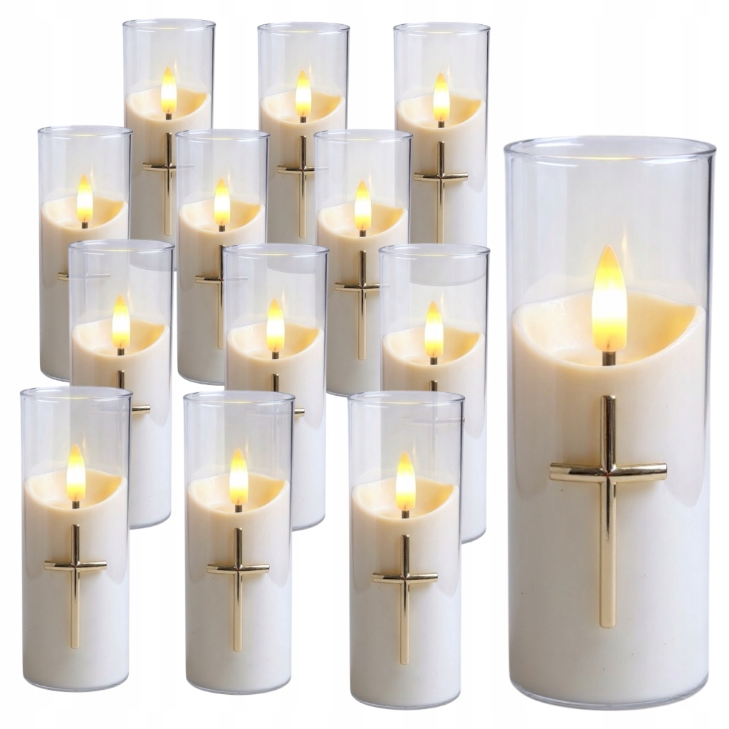 12 X Elektrická Svíčka 15 CM Do Hřbitovních Svíček Efekt Plamene Led svíčky