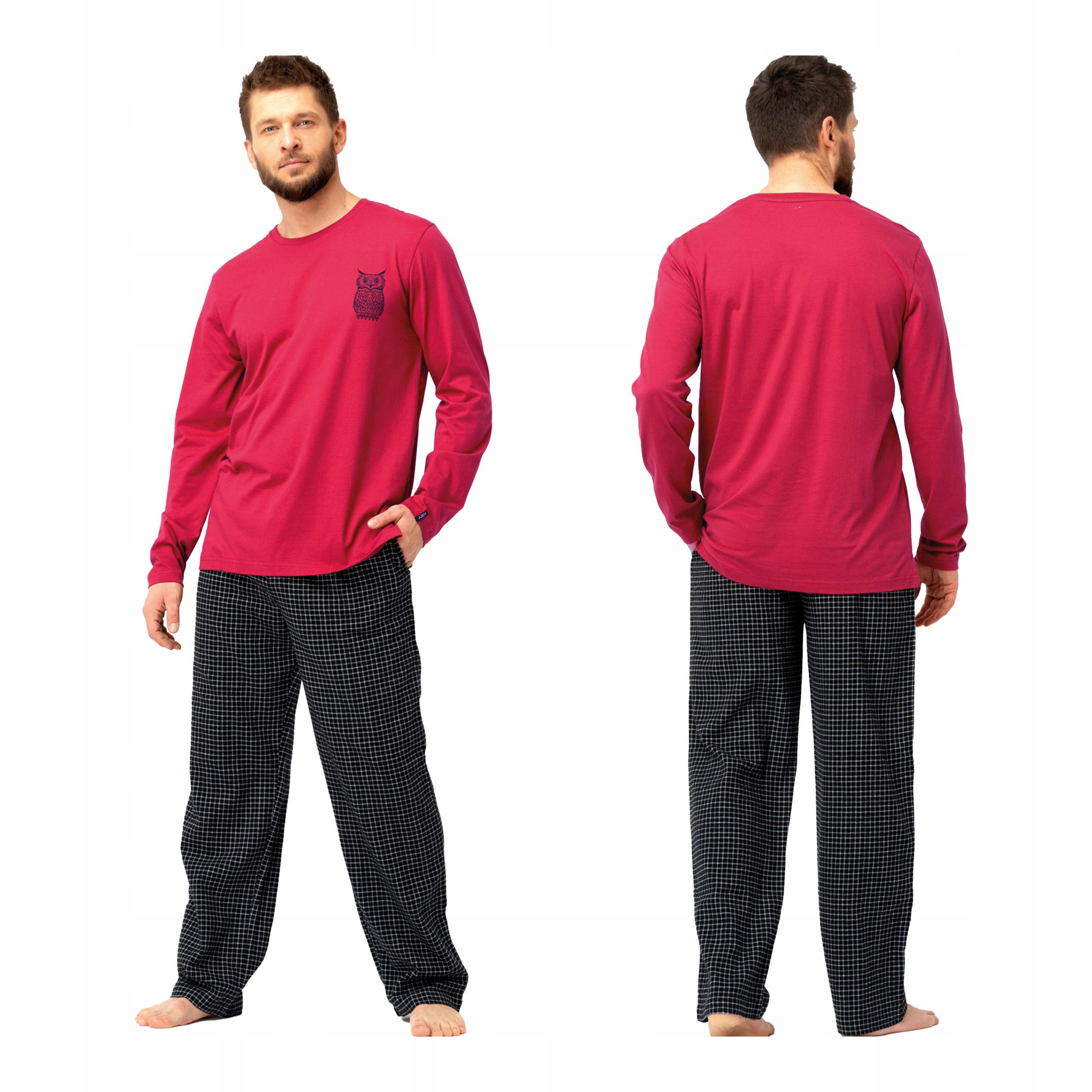 Pánské kostkované bavlněné pyžamo s dlouhým rukávem a kalhotami Key L