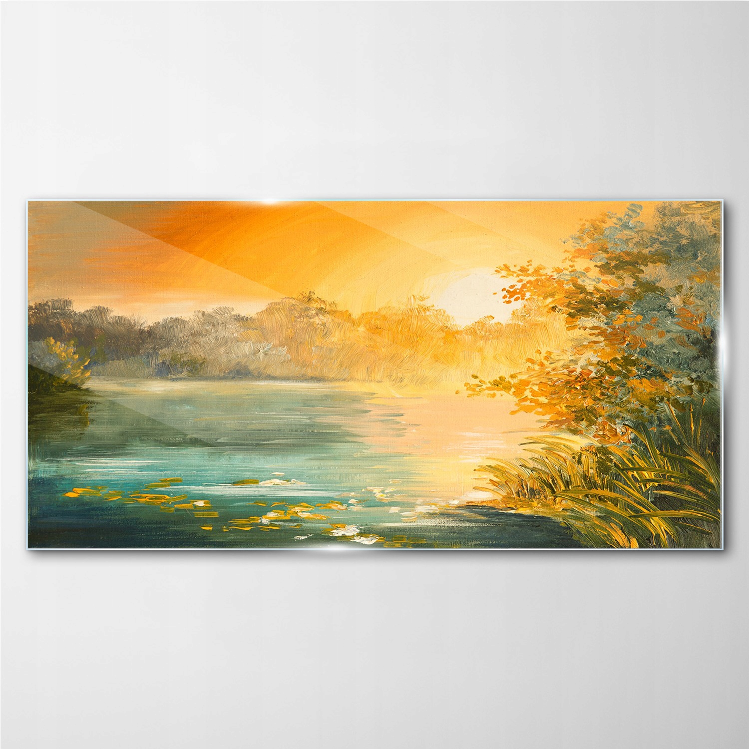 

Foto obraz szklany na ścianę Jezioro las 140x70 cm