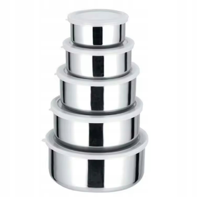 ZESTAW 5 MISEK ZE STALI NIERDZEWNEJ Z POKRYWKAMI DO ŻYWNOŚCI 10-18 CM