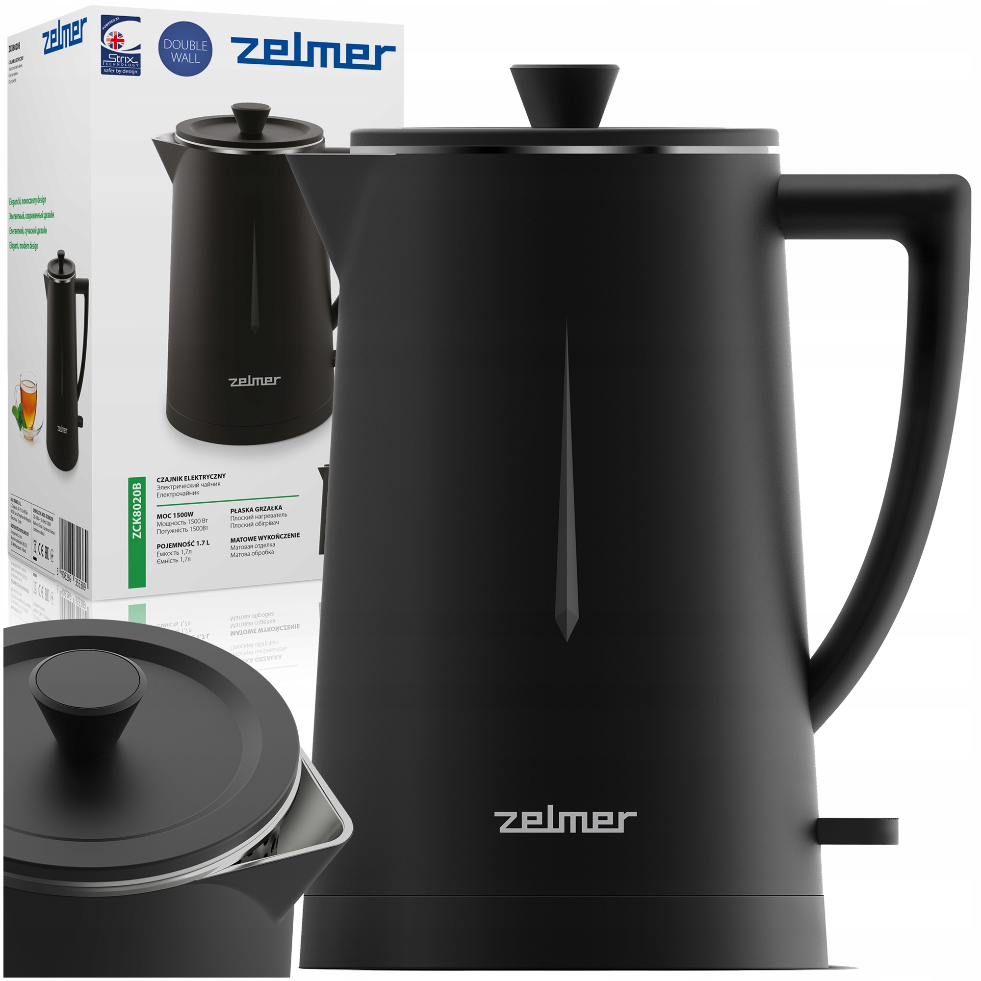 Czajnik Elektryczny Zelmer Bezprzewodowy Double Wall Stal Cichy 1,7L 2200W