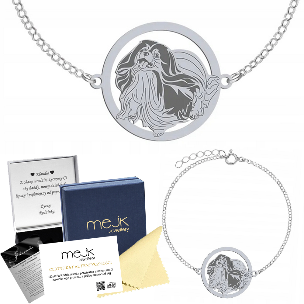 Stříbrný náramek se psem Phalene 925 Šperky Dárek Gravírování Bonus