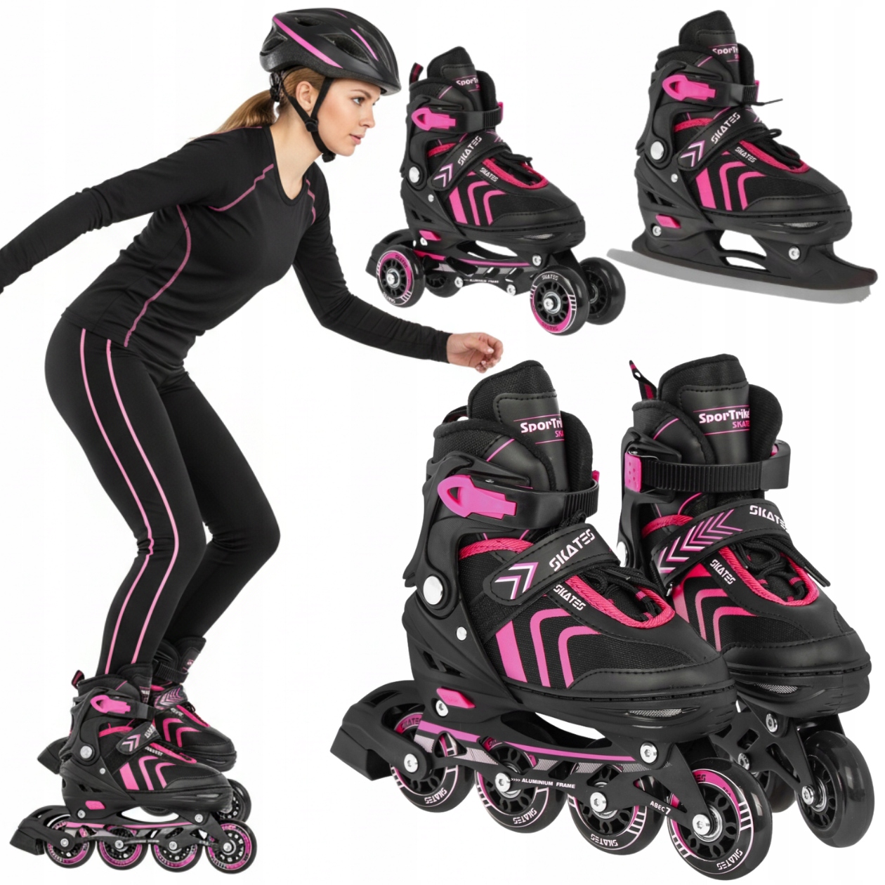 Rolki Regulowane Wrotki Łyżwy Dla Dzieci Młodzieży Dorosłych 39-43 Różowe
