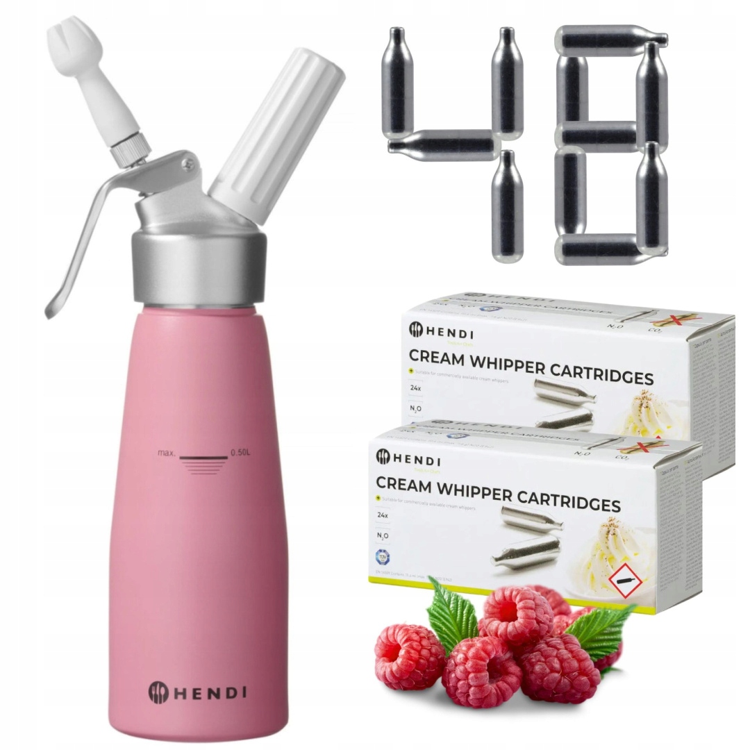 Růžový pastelový sifon na šlehačku 0,5 l 48 nábojů Hendi 975886
