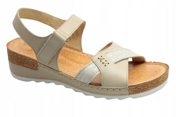 Dámské sandály Wasak 0620 38 Béžová kožená hadička Polská firma